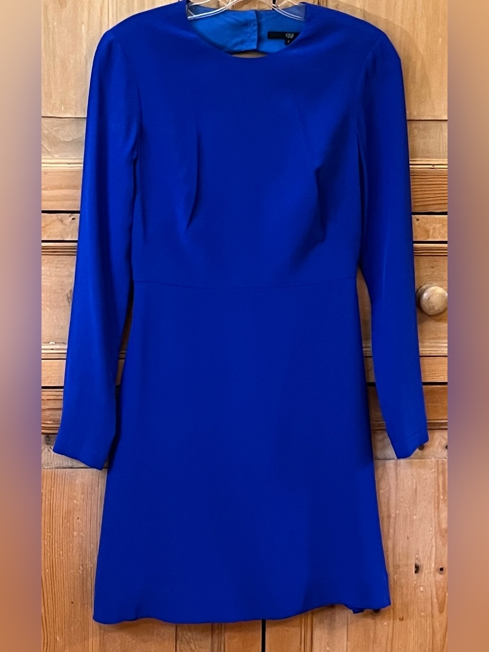Tibi Electric Blue Long Sleeve Shift Dress, silk, Lined, Sz 2